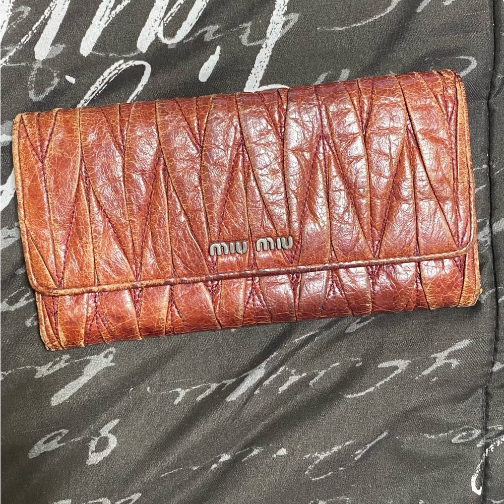 Miu Miu Textured Brown Leather Wallet